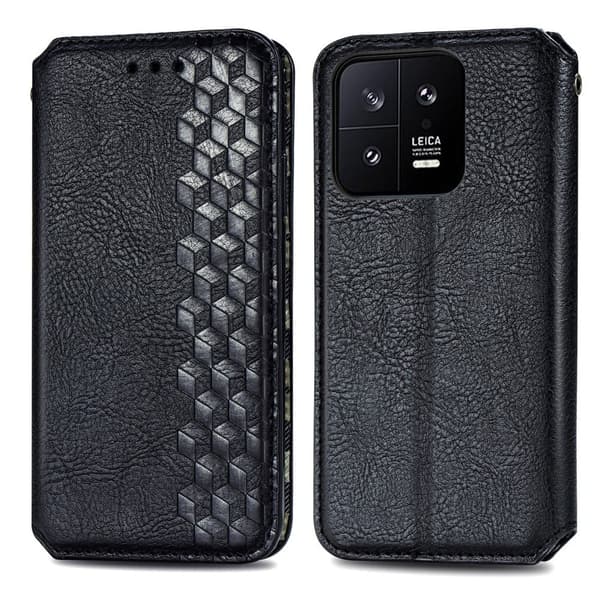 Læder Etui med A Stilfuldt Rhombus Tryk til Xiaomi 13 - Sort Black