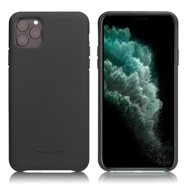 Qialino Lichee Äkta läderfodral för iPhone 11 Pro Max - Svart Svart