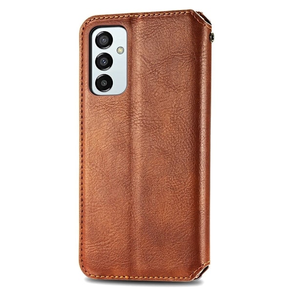 Läder Samsung Galaxy M23 fodral med romb-design - Brun Brun