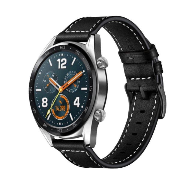 Huawei Watch GT / Watch 2 / Watch Magic ompelemalla aito nahkainen kellonauha - Musta Black