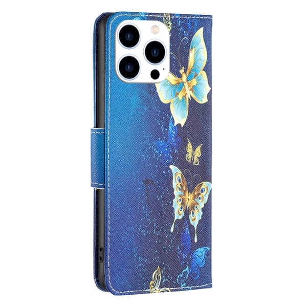Wonderland iPhone 15 Pro Max flip etui - Gyldne Sommerfugle Blue