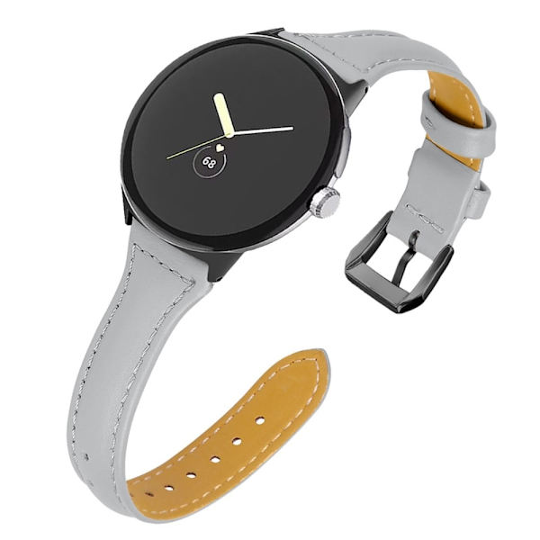 Google Pixel Watch urrem i ægte læder med sort stik - Grå Silver grey