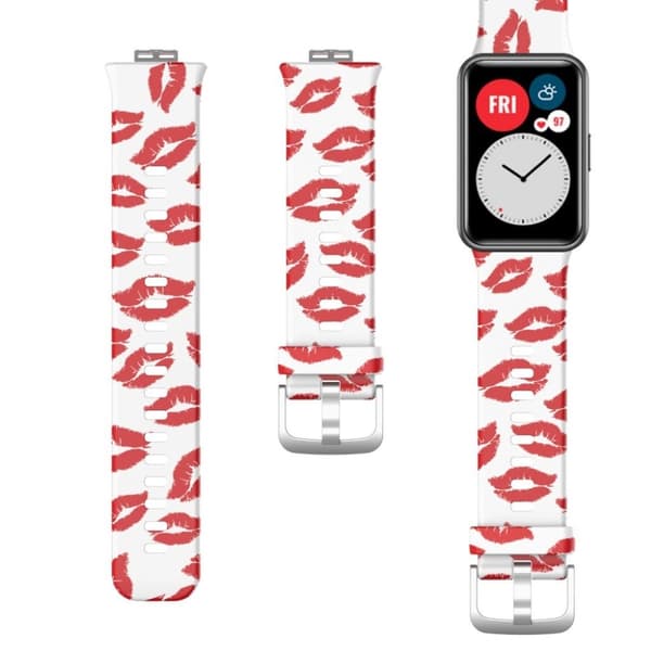 Huawei Watch Fit patterned silicone watch band - Red Lip Röd