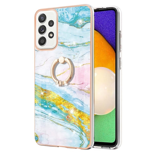 Marble Patterned Suojakuori With Ring Holder For Samsung Galaxy A52s 5G / A52 5g / A52 - Vihreä And Keltainen Marble Haze Multicolor