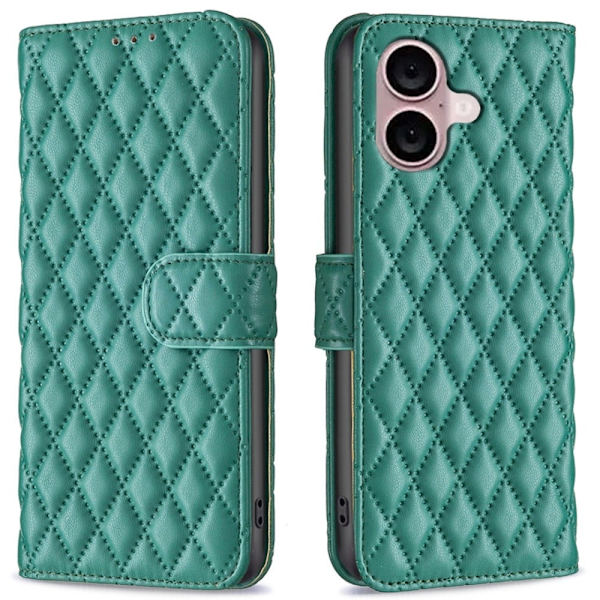 Rhombus mat iPhone 16 Plus flip etui - Grøn Green