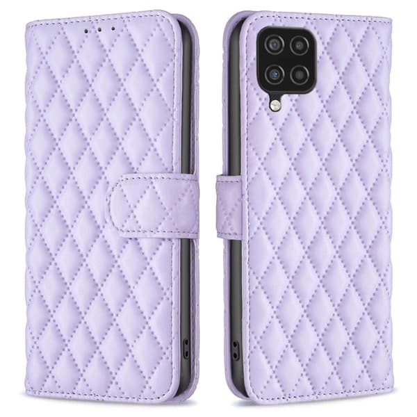 Rhombus Mønster Matte Flip Case til Samsung Galaxy A12 5G - Lilla Purple