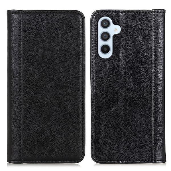 Samsung Galaxy S24 ægte læderetui med magnetisk lukning - Sort Black