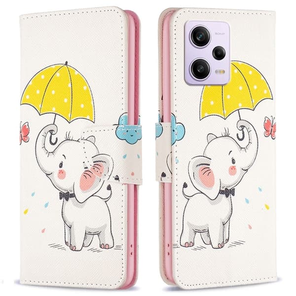 Wonderland Xiaomi Poco X5 Pro Flippetui - Paraply og Elefant Pink