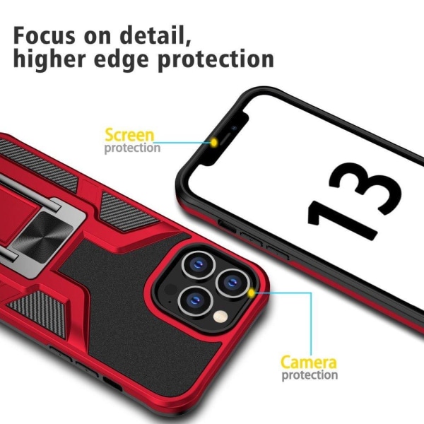 Armor Series stødsikkert, bumpresistent og fleksibelt kofanger-hybridbeskyttelsescover med magnetisk bilmontering og kickstand iPhone 13 Pro Max 6,7 t Red