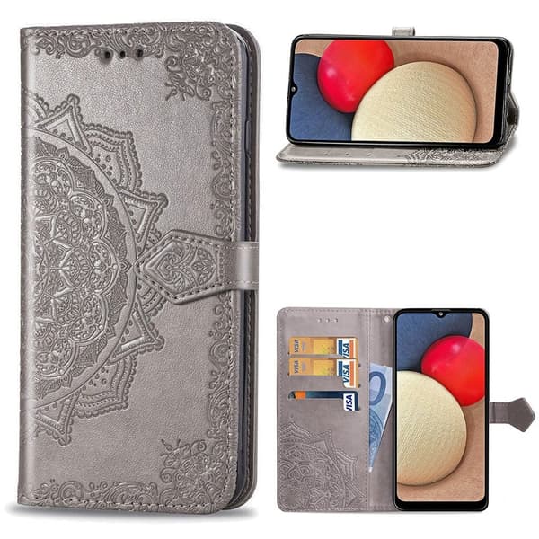 Mandala Samsung Galaxy A02s Flip tapauksessa - Harmaa Silver grey