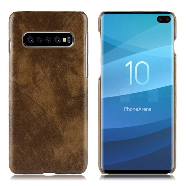 Samsung Galaxy S10 Plus litchi skin læderetui - Kaffe Brown