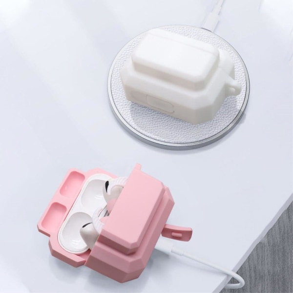 3-in-1 AirPods Pro silikonikotelo korvakärjellä + karabiini - Valkoinen White