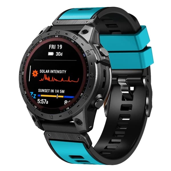 Dobbeltfarvet silikoneurrem til Garmin Watch - Himmelblå / Sort Blue