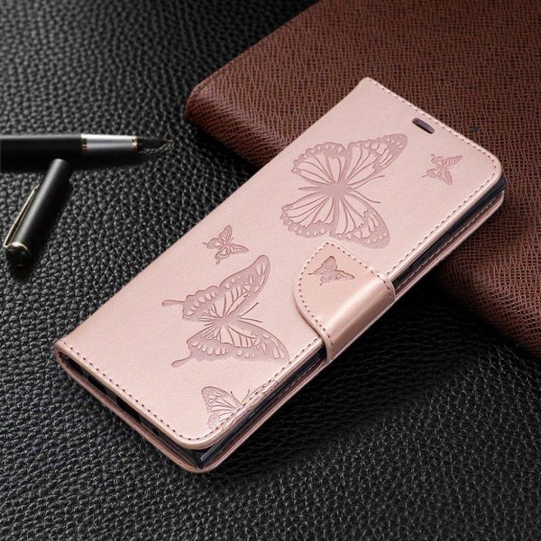 Butterfly Samsung Galaxy Note 20 Ultra Flip Etui - Rødguld Pink