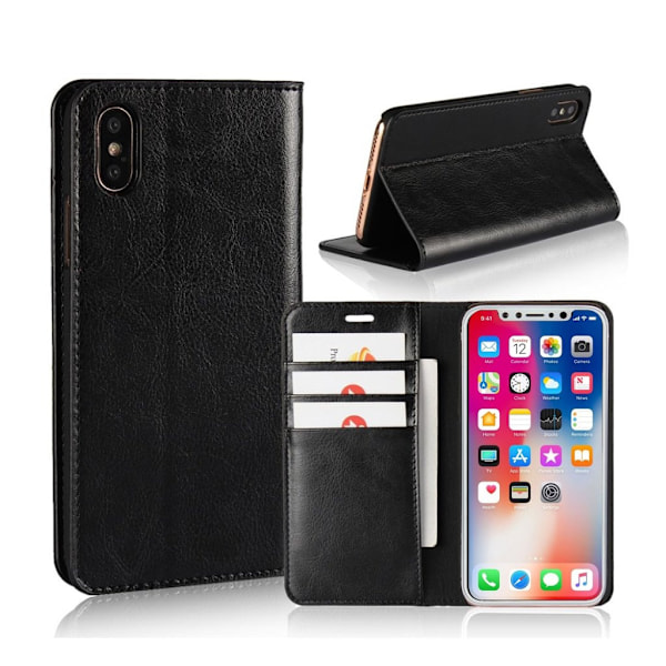 iPhone X uniikki nahkakotelo - Musta Black
