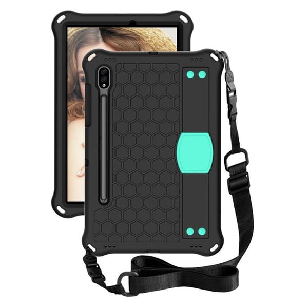 Honeycom mønster eva combo etui til Samsung Galaxy Tab S7 - sort / cyan Black
