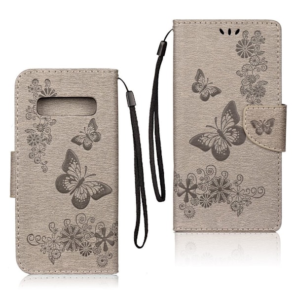 Butterfly läder Samsung Galaxy S10 fodral - Silver/Grå Silvergrå