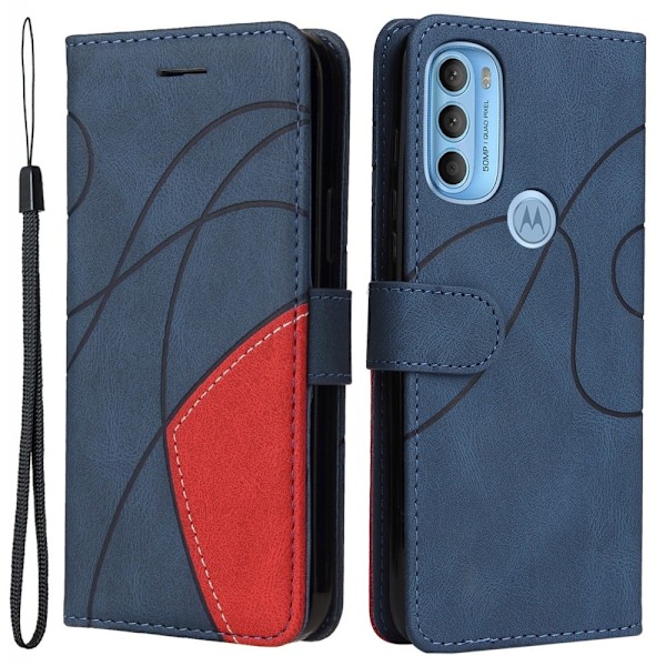 Texturerat läder Motorola Moto G71 5G fodral med handledsband - Blå Blå