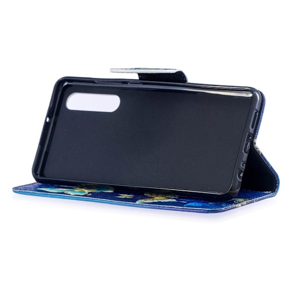 Huawei P30 mønstret læder flip etui - Blå Sommerfugle Blue