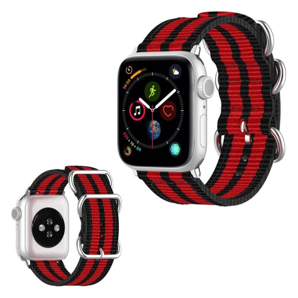 Apple Watch Series 5 44mm stribe Mønster nylon urrem - Sort / Rød Red