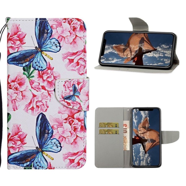 Wonderland iPhone 12 / 12 Pro flip case - Blue Butterfly and Flo Pink