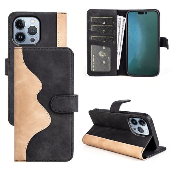 Tofarget lærdeksel for iPhone 14 Pro Max - Svart Black