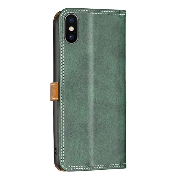 BINFEN tvåfärgat läder iPhone Xs fodral - Grön Grön