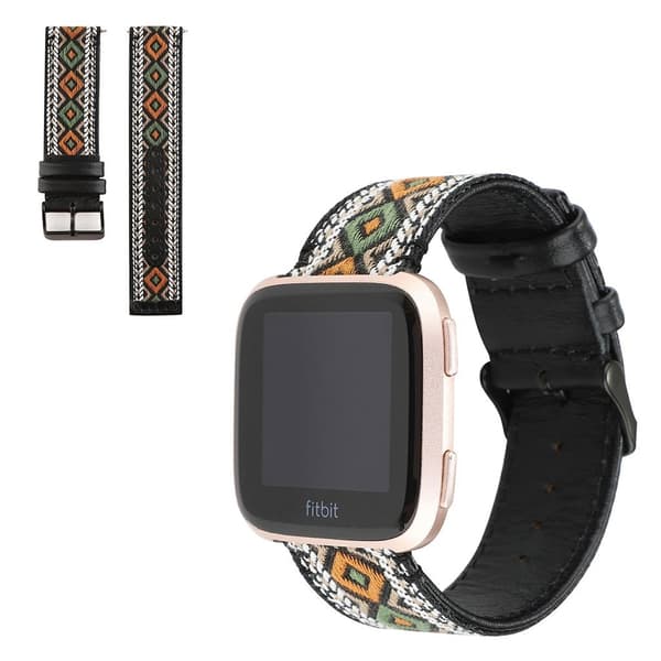 Fitbit Versa 2 ethnic äkta läder klockarmband - vit Vit