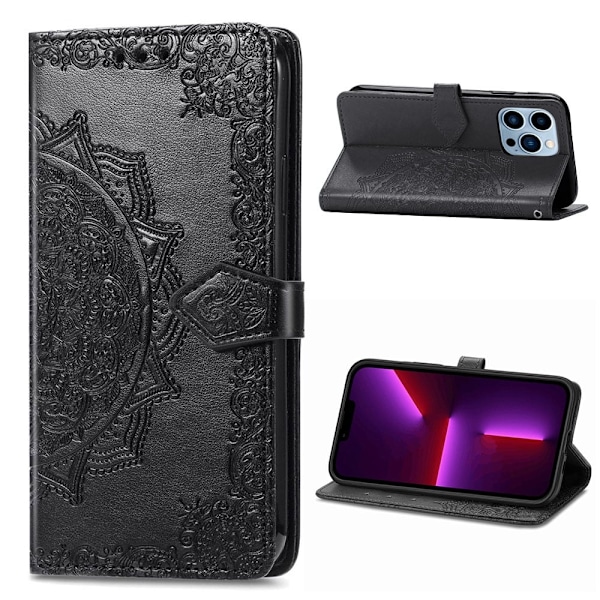 Mandala iPhone 13 Pro Läppäkotelo - Musta Black