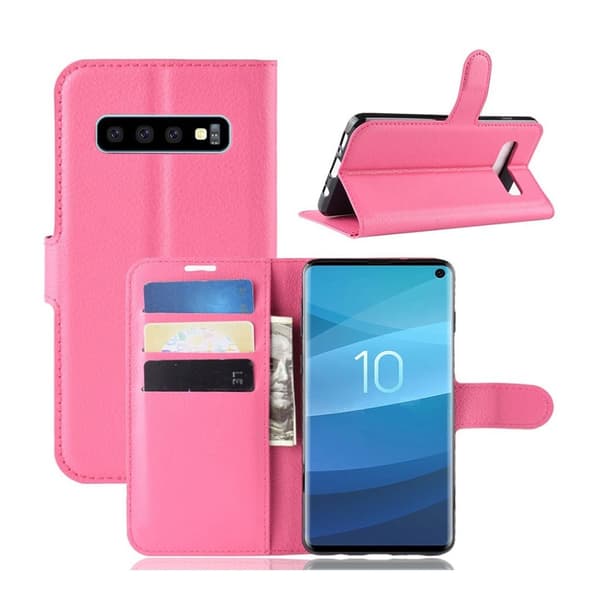 Samsung Galaxy S10 litchi skin læder flip etui - Rosa Pink