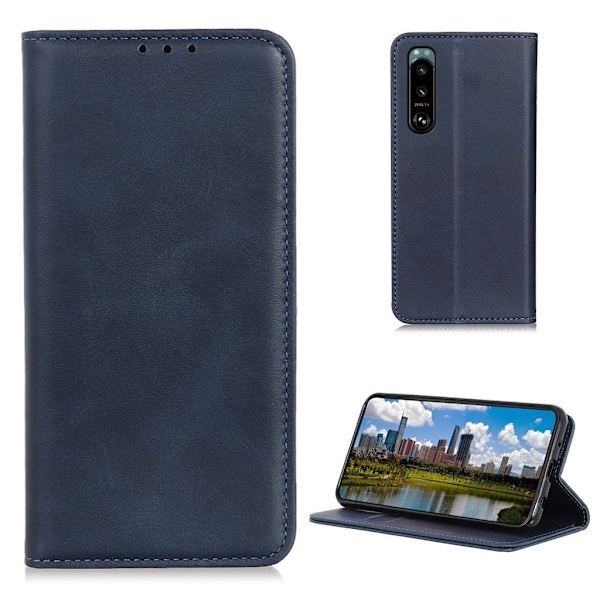 Wallet-style ægte Læder Flipcase til Sony Xperia 5 III - Blå Blue