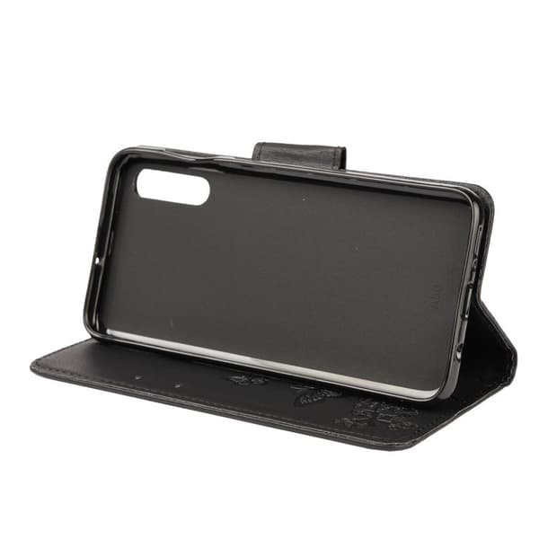 Samsung Galaxy A50 sommerfugleprint på lædercover - sort Black
