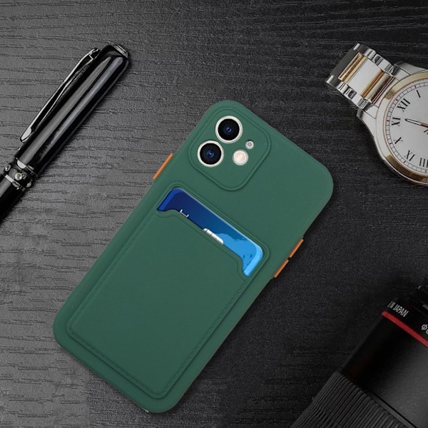 Card Holder Suojakuori For iPhone 12 Mini - Tummanvihreä Green