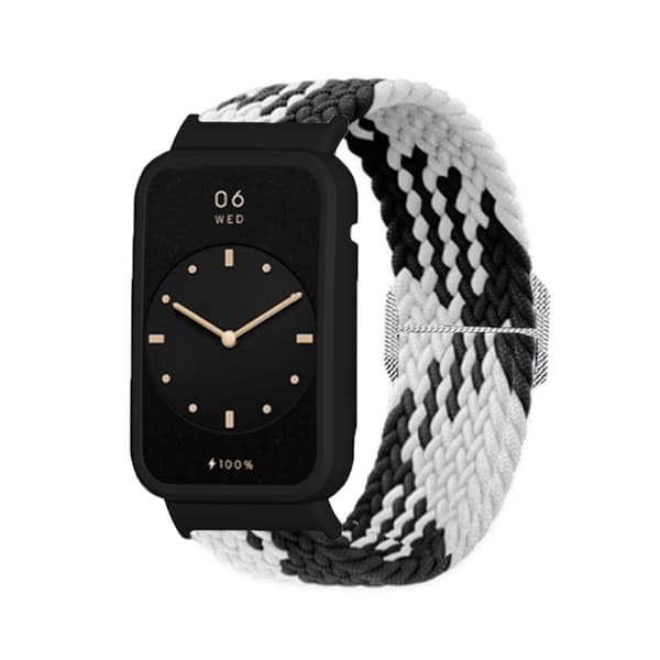 Xiaomi Mi Band 7 Pro nylon elastisk urrem med cover - Sort Hvid / Sort Black