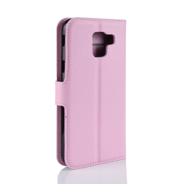 Samsung Galaxy J6 mobiletui i lædermateriale med Litchi overflad Pink