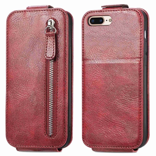Vertical Flip Phone Suojakotelo With Zipper For iPhone 7 Plus / 8 Plus - Punainen Red