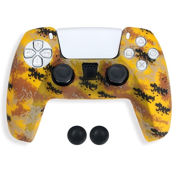 DATA FROG Sony Playstation 5 Game Controller Anti-Skid Silicone Case Gamepad Protective Deksel med 2 vippehetter - Mønster 16 Yellow