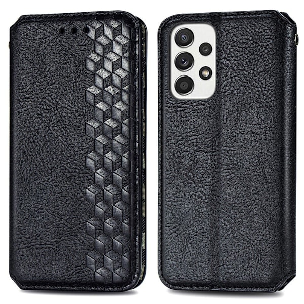 Läder Samsung Galaxy A73 fodral med romb-design - Svart Svart