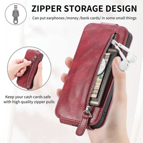 Vertical Flip Phone Suojakotelo With Zipper For iPhone 12 Mini - Red