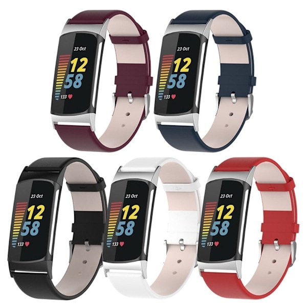 Fitbit Charge 5 urrem i ægte læder - Mørkeblå Blue