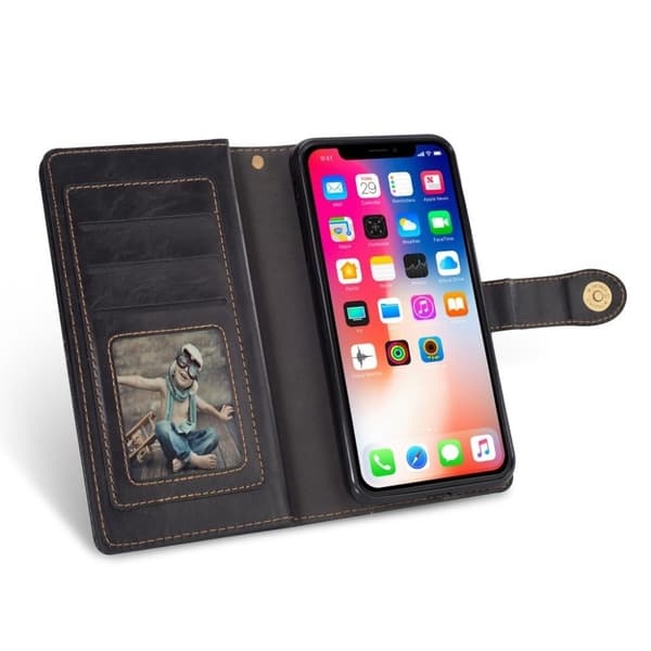 iPhone 9 Plus beskytter dekslet af syntetisk skinn med retro stil - Sort Black