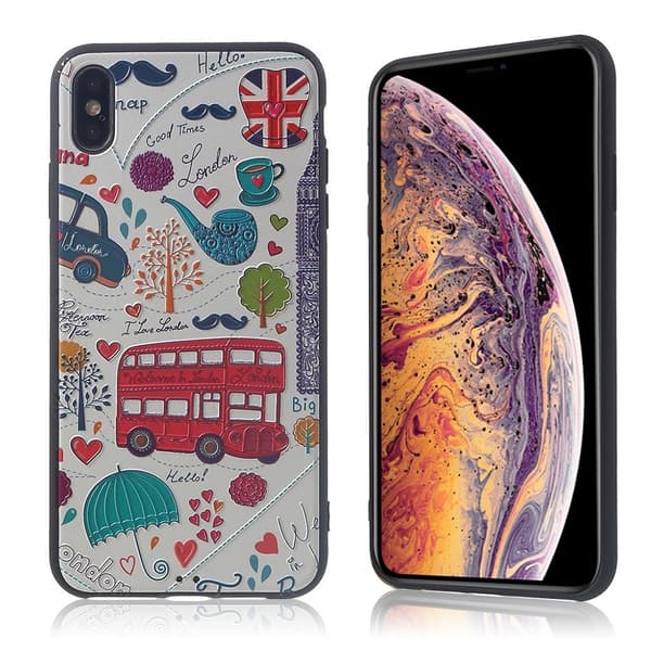 iPhone Xs Max etui med præget mønster - Cartoon London Elements Multicolor
