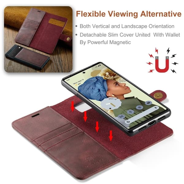 DG.Ming Google Pixel 6 Pro 2-in-1 Lommebok Etui - Rød Red