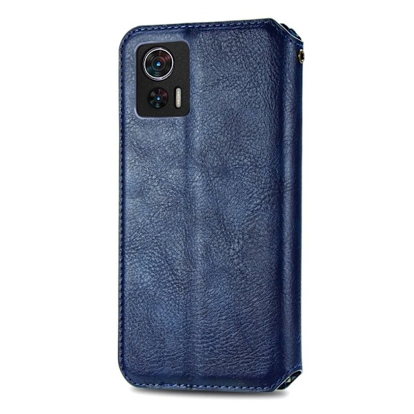 Læder Etui med A Stilfuldt Rhombus Tryk til Motorola Edge 30 Neo - Blå Blue