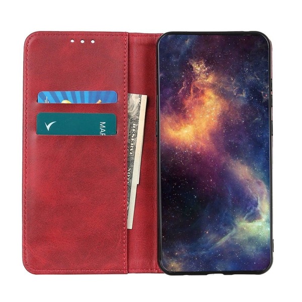 Flip Etui med Pung i ægte Læder til Samsung Galaxy S22 Ultra - Rød Red