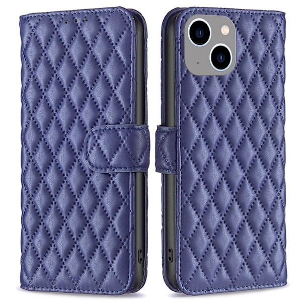 Rombemønster, matt flip-deksel for iPhone 14 Plus - Blå Blue