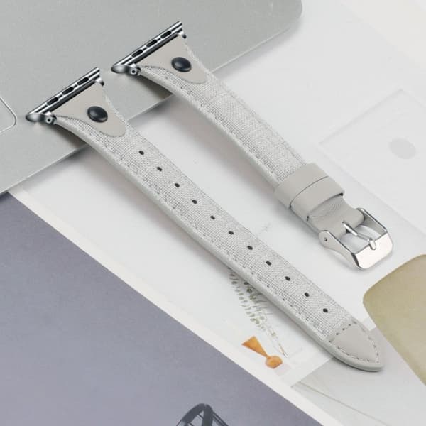 Apple Watch Series 5 / 4 44mm canvas genuine leather watch band - Light Grey / Grey Silvergrå