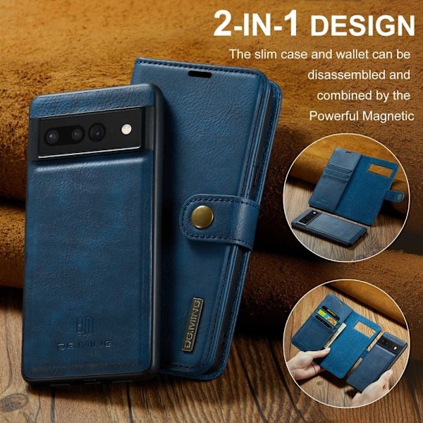 DG.Ming Google Pixel 7 Pro 2-in-1 Pung Etui - Blå Blue