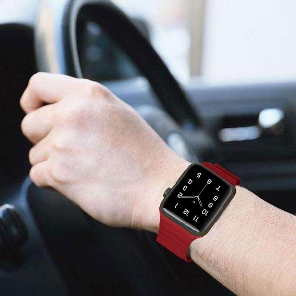 Apple Watch serie 4 44mm split læderurrem - rød Red