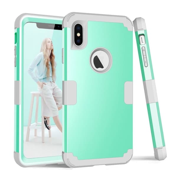 3-delt iPhone Xs Max hybrid etui i silikone - Cyan/Lysegrå Multicolor